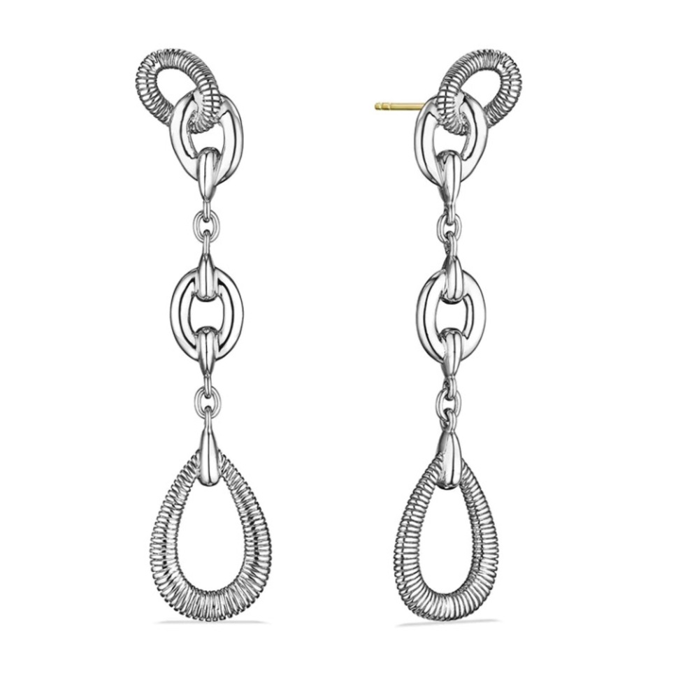 NWT Judith Ripka Eternity Linear Link Drop Sterling Silver 18K Gold Earrings